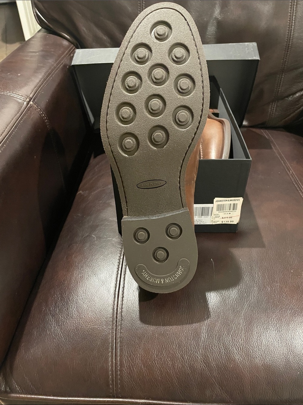 Johnston & Murphy Brown Leather Oxford with Studded Rubber Sole